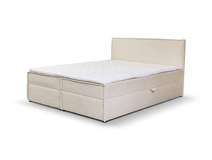 Boxspringbett 160x200 mit Bettkasten, Gloria Doppelbett Beige Cordstoff Bett 160x200, Doppelbett mit Kaltschaum-Topper (4 cm) für extra Liegekomfort