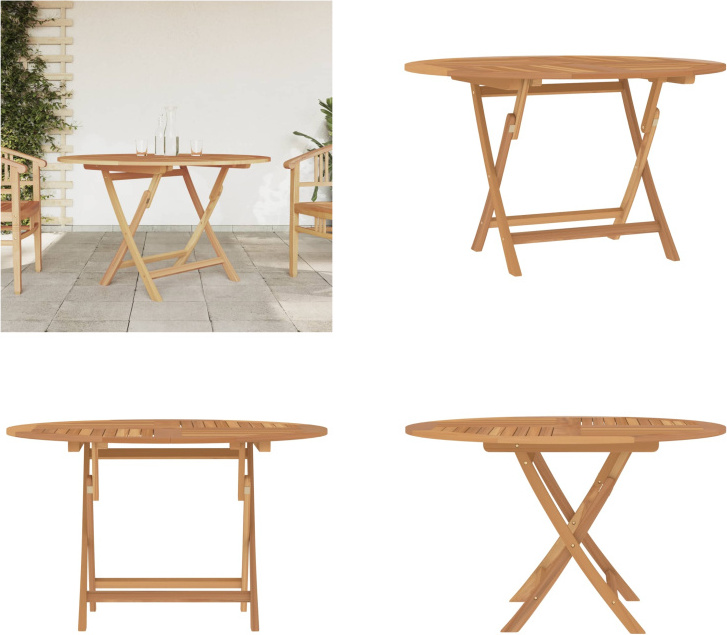 vidaXL Gartentisch Klappbar Ø 120x75 cm Massivholz Teak - Klappbarer Gartentisch - Klappbare Gartentische - Gartentisch - Outdoor Tisch