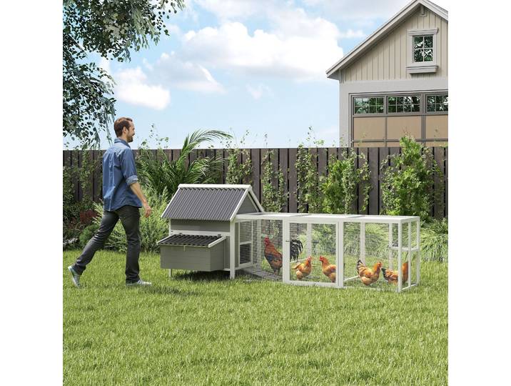PawHut Poulailler Gris 7-10 Poules Nichoirs Perchoirs Balançoire