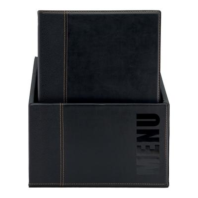 Securit® Box mit 20 A4 Speisekartenhüllen "Trendy" - Schwarz - Kunstleder - 4 Sichtseiten