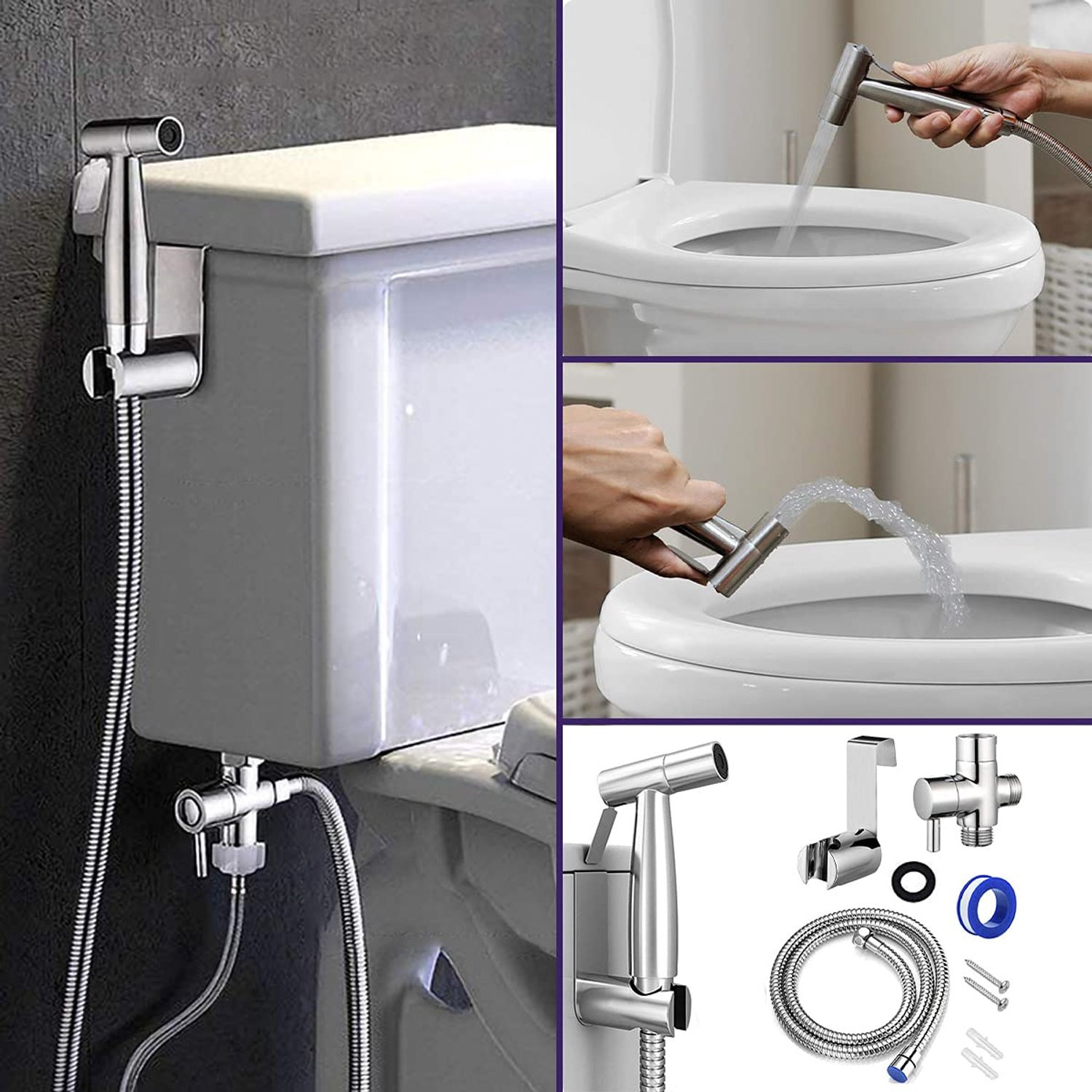 Bidetkraan met handdouche in RVS voor wandmontage