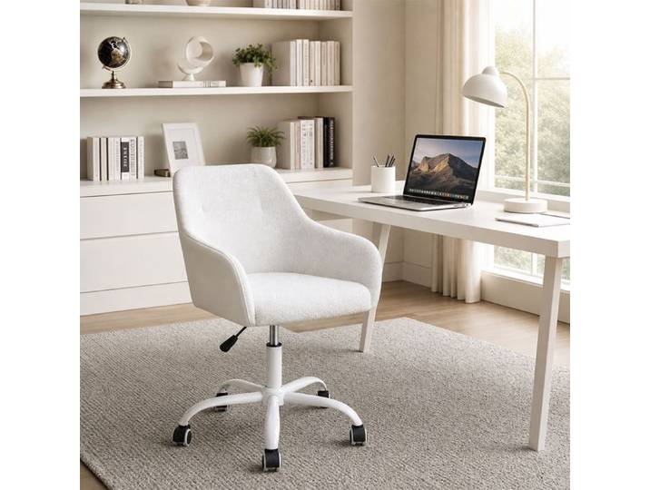 JEOBEST Chaise de Bureau Fauteuil Ergonomique Bouclette Chaise Coiffeuse Siège Pivotant pour Bureau Chambre Blanc