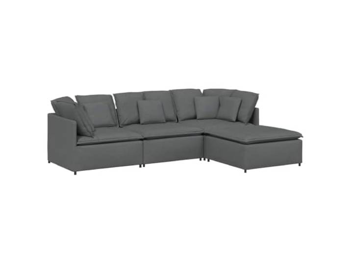 Todiikf Modulares Sofa 4-Teilig mit Fußhocker Kissen Couch Dunkelgrau Flexible Ecksofa Garnitur für Wohnzimmer und offene Räume, stabiles Metallgestell mit eleganten Holzarmlehnen.