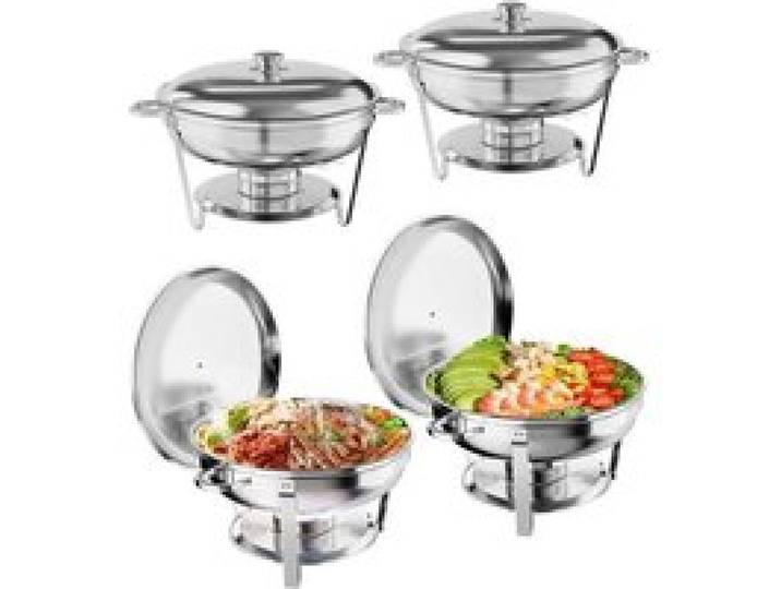 Lot 4 plats chauffants buffet 5L inox couvercle support cuillère pince