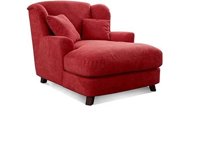 Cavadore Assado Grand Fauteuil Rembourré XXL avec Pieds en Bois\, Grande Assise Et 2 Coussins Décoratifs\, 109 x 104 x 145 cm\, Tissu\, Rouge