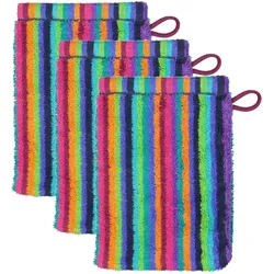 CAWÖ Waschhandschuh, 3er Pack - C Life Style Stripes, Waschlappen, Walkfrottier Multicolor / 16x22cm