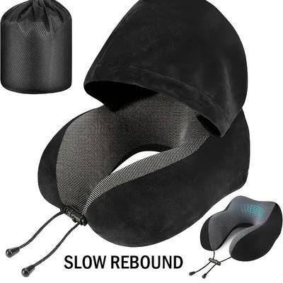 Uplifted Goods Memory Foam Hooded Travel Pillow With Neck Support black 25x23x15cm