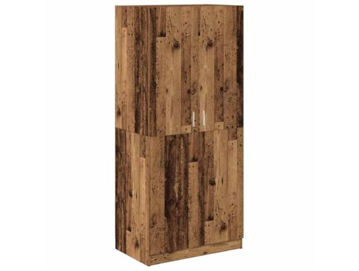 HNSMFPRE Kleiderschrank, altes Holz, 80 x 52 x 180 cm, aus technischem Holz 2 Türen, Kleiderstange, bequeme Griffe, Wandbefestigung inklusive, feucht abwischbar