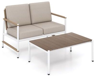 Costway Patio Loveseat Sofa with Coffee Table Set with Thick Cushions