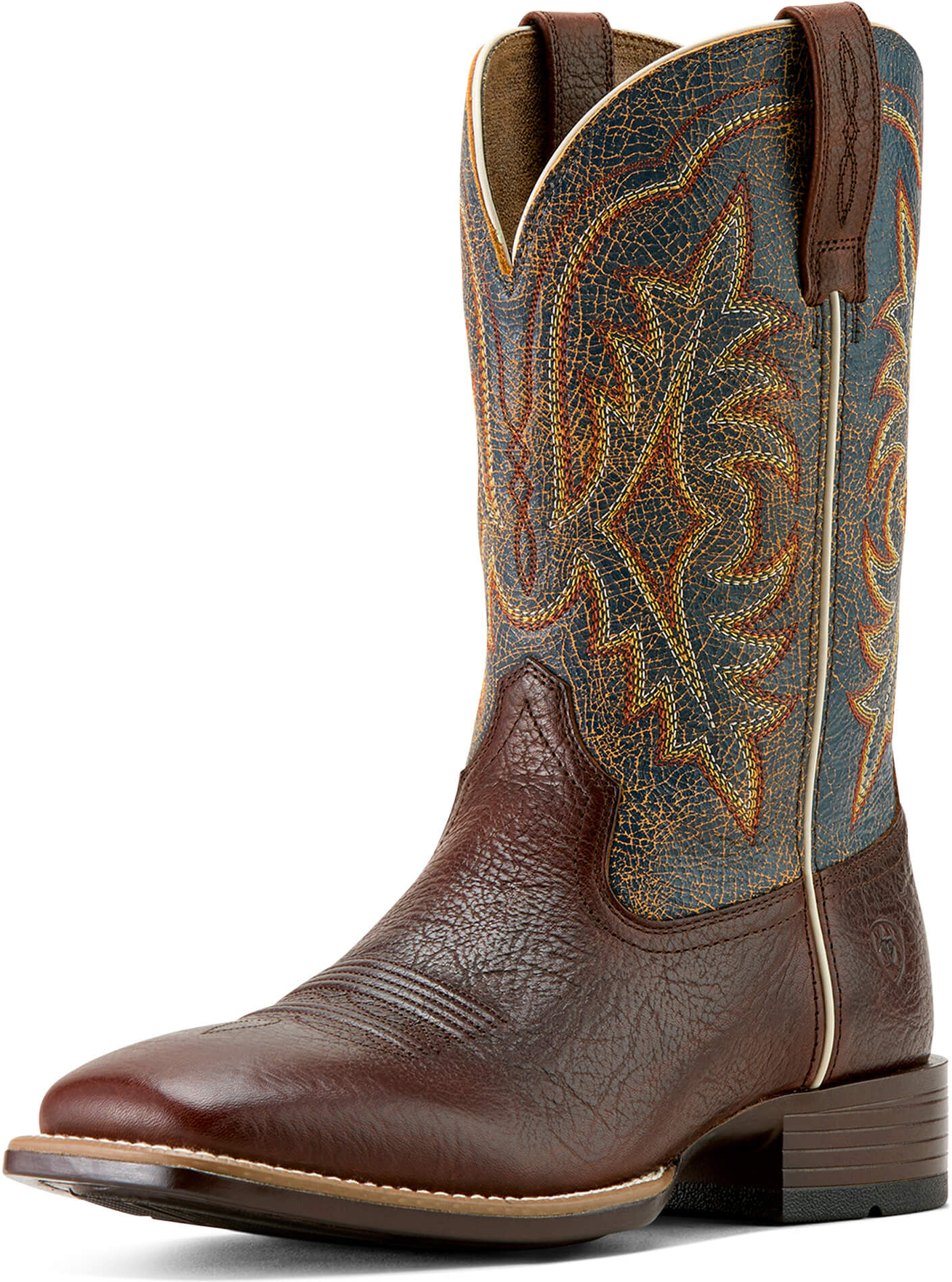 Men's Ryden Ultra Wide Square Toe Cowboy Boots in Textured Oak Sunkissed Skies Leather, Size: 8.5 EE by Ariat