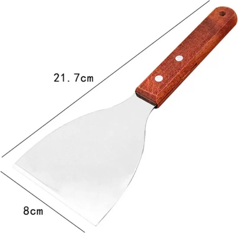 INF Spatule Teppanyaki 912 à manche en bois, petite spatule à bord droit (2 pièces) - Spatule à plaque de cuisson en acier