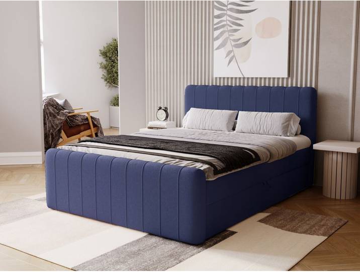 GrainGold Boxspringbett Osteno 120x200 - Bett mit Matratze und Topper - Boxspringbett mit Bettkasten und Matratze - Boxspringbett - Dunkelblau (Komodo 50)