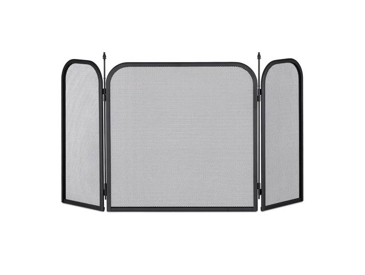 Relaxdays Funkenschutzgitter Schwarz 3-tlg. klappbar, Metall, 97x52.5x1.5 cm, Gartenmöbel, Feuerschalen & Feuerkörbe