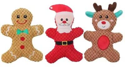 Inspire Curations Christmas Donut Squeaky Plush Dog Toy For Small & Medium Dogs three piece Set