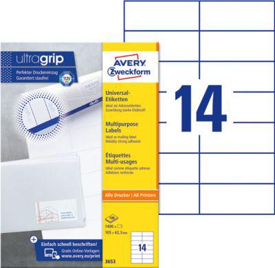 AVERY Zweckform Universal-Etiketten 3653, ultragrip, 105 x 42,3 mm, 1400 Stück