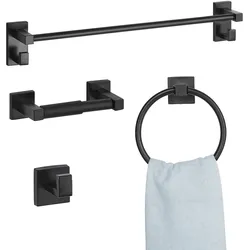VEVOR Badezimmer Hardware Zubehör Set aus SUS201 Edelstahl (4-tlg.) inkl. Handtuchstange & Handtuchhalter (runder Ring) &  Haken & Toilettenpapierhalter, für Badezimmer, Wandmontage Schwarz