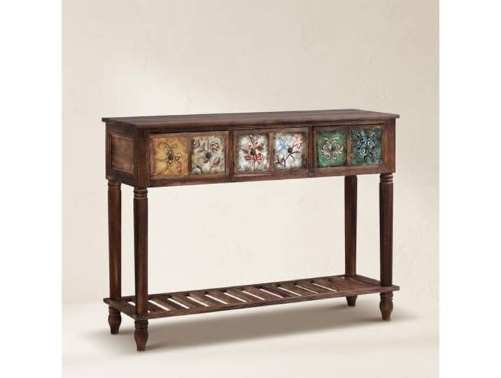 Massivholz Konsolentisch mit Schublade, schmaler Flurtisch für Eingang Stabiles Massivholz, Platzsparendes Design, Vielseitiger Eingangstisch, Einfache Montage(Brown,45.7 (116cm))