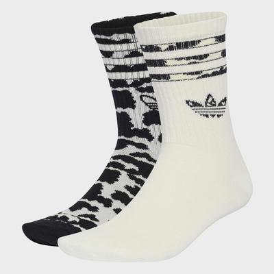 Sportsocken ADIDAS ORIGINALS "ANIMAL GRAFIK CREW 2 PAAR", Damen, Gr. S (37/39), Sockengröße, sanftes weiß, schwarz, Obermaterial: 55% Polyester, 42% Baumwolle, 2% Elasthan, 1% Polyamid, Socken Sportsocken