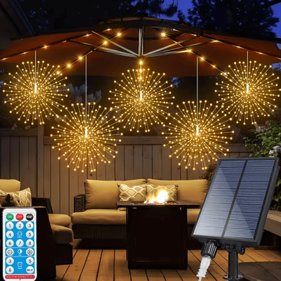 Inspire Curations Solar Starburst Ball Lights 180 450 LED Remote Control Firework Lights 1 5 warm