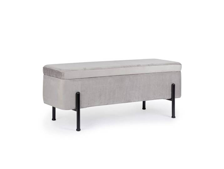 Banc coffre 2 places en velours et piétement noir gris clair