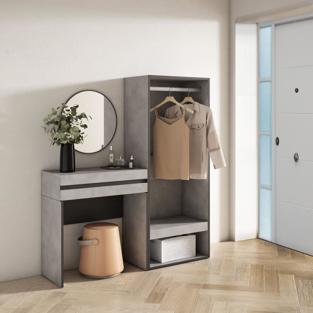 Skraut home Table console d´entrée effet bois ciment 130x35x145cm Gris 130x145x35cm