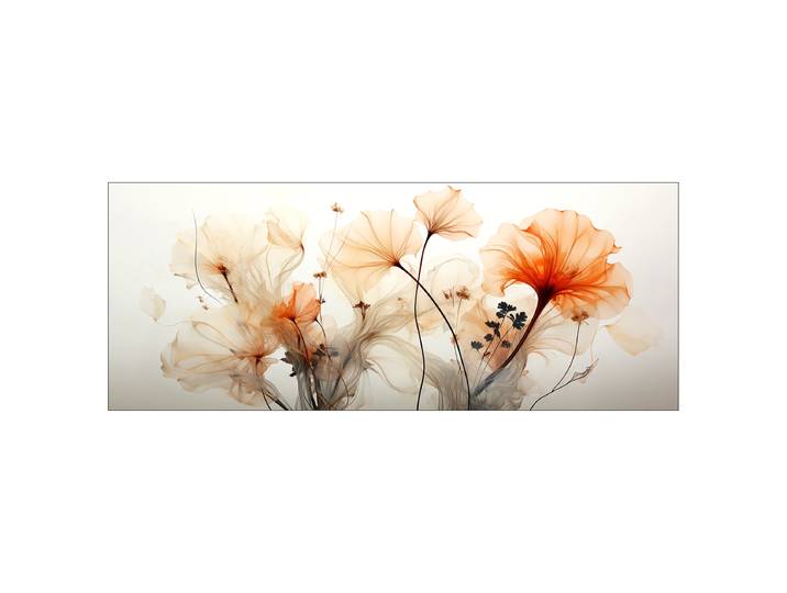 Tableau verre Delicate Floral Structures Verre flotté Transparent/Orange/Gris 125 x 50 x 1cm
