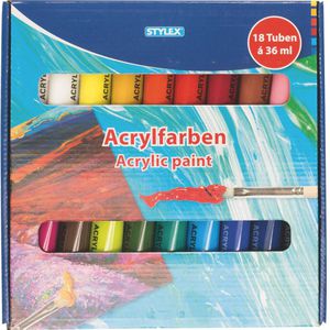 Stylex Acrylfarben 28655, 18 Farben je 36ml, in Tuben