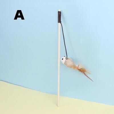 Uplifted Finds Premium Wooden Teasing Cat Rod With Plush Mouse Feather And Acoustic Bell Accents a