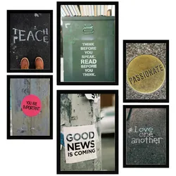 POSTER Set Mit 6 Inspirierende Straßensätze Urban Art A3 & A4 Schwarzer Rahmen