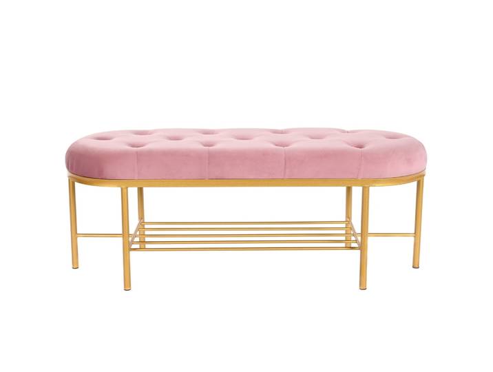 Banquette en polyester capitonnée rose 100x35x40 cm