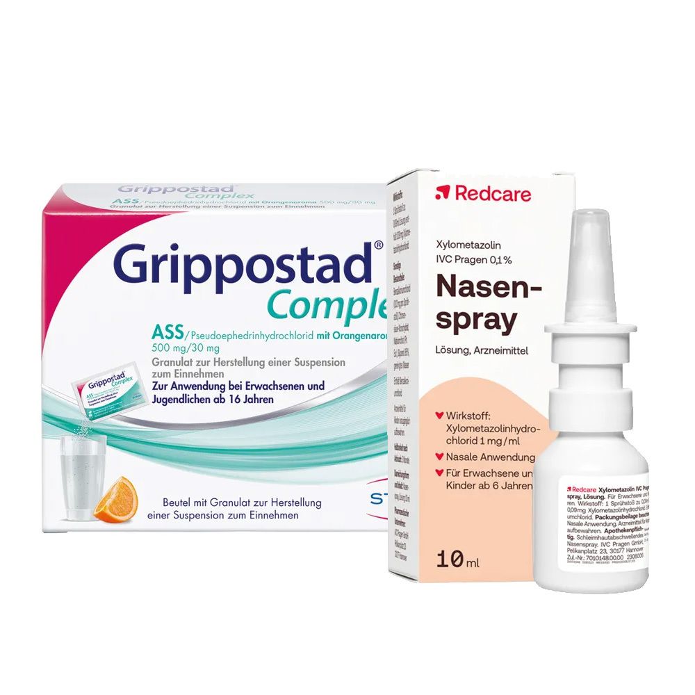 Xylometazolin IVC Pragen 0,1% Nasenspray Lösung & Grippostad Complex ASS/Pseudoeph.500/30 1 St