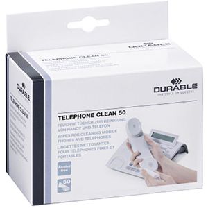Durable Reinigungstücher 578502, Telephone Clean 50, feucht, für Telefone und Handys, einzeln verpackt, 50 Tücher