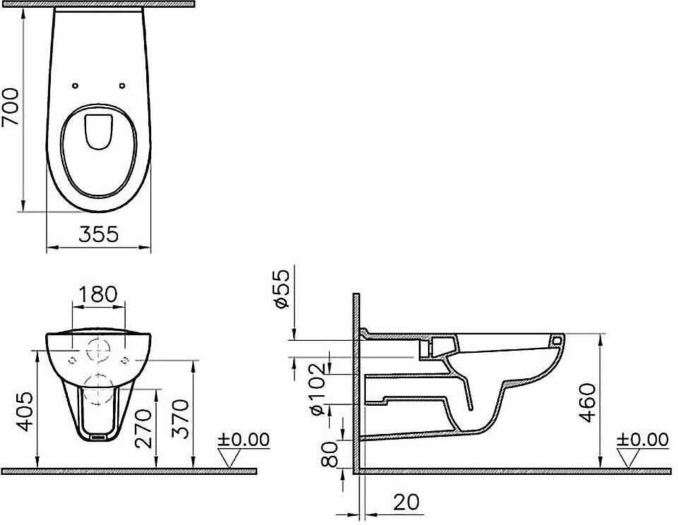 VitrA Conforma Wand-WC, Tiefspüler mit Spülrand