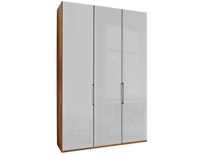 Drehtürenschrank, Floatglas & Holzwerkstoff, Braun-Weiß, 148,4×236×58 cm, Mit Dämpfung, Wiemann