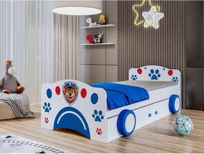 Happy Babies Kinderbett - Bett für Kinder, Auto & Autobetten für Jungen mit Matratze und Lattenrost, Jugendbett Weiss 90x180, Kids car und Rennwagen Fahrzeug