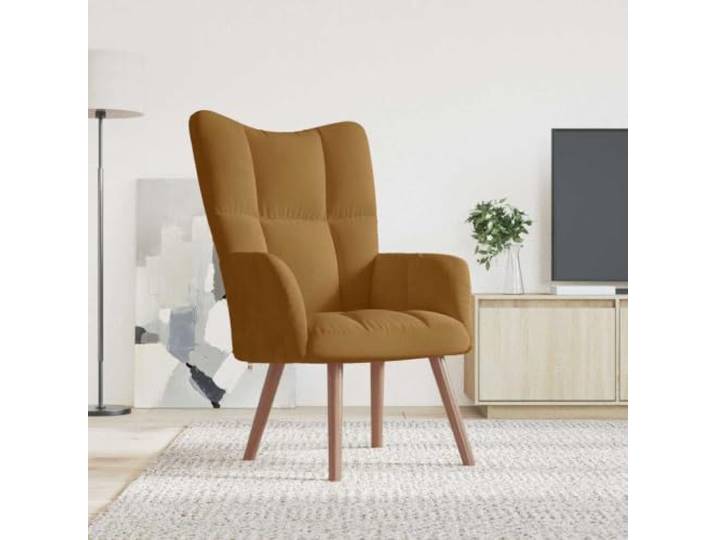 HEFZGDB Relaxsessel Braun Samt mit Stahlrahmen und Holzbeinen, Bequeme Schaumstoff-Polsterung, Weicher Samtbezug, Quadratische Nähte, Stabiler Sitzkomfort, Ästhetisches Design