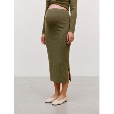 Midirock MAMALICIOUS "MLMELONI JRS MIDI SKIRT HW NOOS", Damen, Gr. L, sphagnum detail:melange, Strick, Obermaterial: 95% Polyester, 5% Elasthan, meliert, regular fit wadenlang, Röcke, Materialmix, High Waist