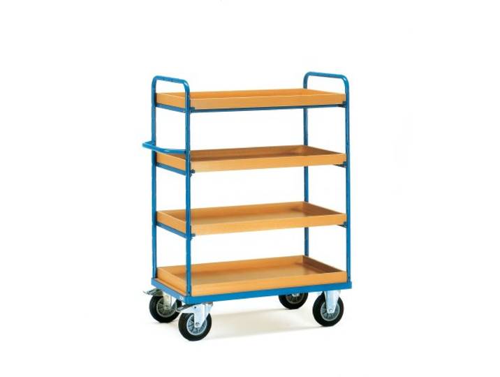 Fetra Transportgeräte mtphg220 Wagen mit Tablett, 4 Einlegeböden und Wildleder, 850 mm x 500 mm Plattform