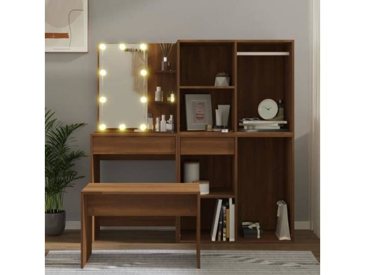 Ensemble de coiffeuse - ESTINK - A3114106 - Chêne marron - Bois d'ingénierie - 60x40x140 cm