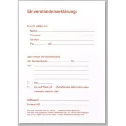 Einverständnis-Erklärungen B148xH210mm weiß DIN A5 VE 50 Stück