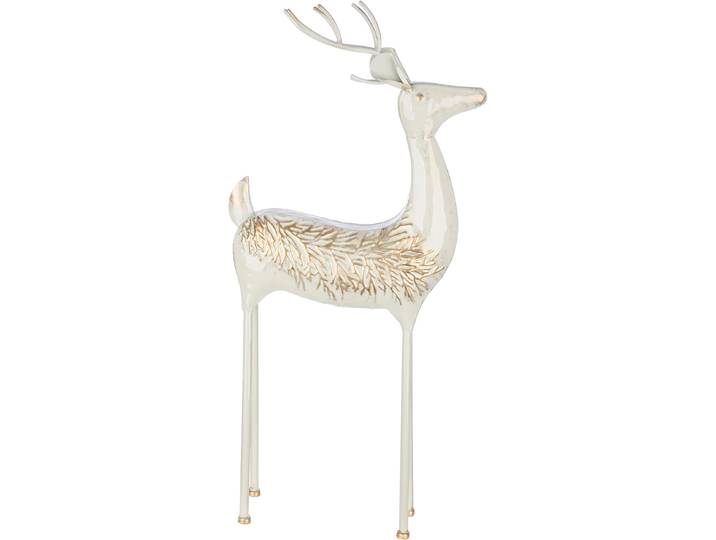 Skulptur GILDE Figur Hirsch Vancouver grau , weiss (grau), B:27cm H:60cm T:9,5cm, Metall, Dekofiguren, Skulptur, Rentier Dekofigur Weihnachten Winter Geweih Tiermotiv
