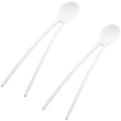Koziol Twinny Stäbchenlöffel, 2er Set, Essstäbchen, Suppenlöffel, Snackbesteck, Solid Weiß, 3645525