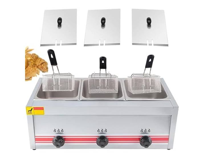 Professionelle gewerbliche Gasfritteuse, 10L/20L/30L Edelstahl Gastro Friteuse Zum Braten von Friteuse Gastronomie, Pommes Frites, Zwiebelringen, Hühnchen, hohe Heizleistung,30L