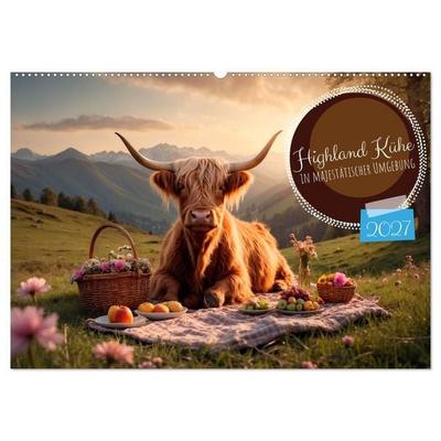 Highland Kühe (Wandkalender 2027 DIN A2 quer), CALVENDO Monatskalender
