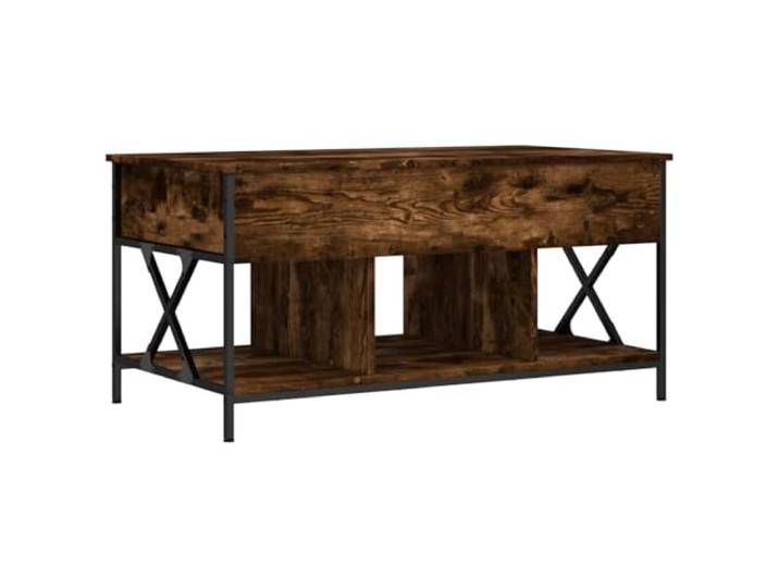 KUTYWEXFM Couchtisch Höhenverstellbar 100x55x50 cm Räuchereiche Metall Stilvoller Wohnzimmertisch mit anhebbarer Tischplatte, verstecktem Staufach und höhenverstellbaren Bodenschonern.