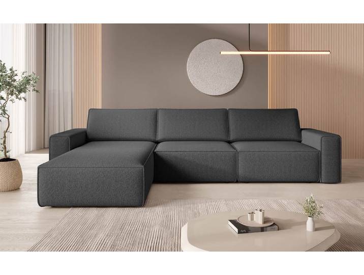 Modulares Ecksofa Yuma aus Bouclé - Anthrazit - Links - Bouclé - Luxusbetten24