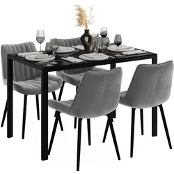 Vicco, Essgruppe, Esstisch Set Grand, Schwarz, 120 x 70 cm mit 4 Stühlen (Grau) (Glas)