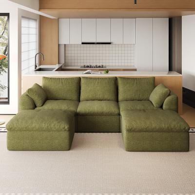 Loedds 108.3-inch 5-Seat Modular L-Shaped Fabric Sectional Sofa with Chaise and Resilient Foam Cushioning, Green