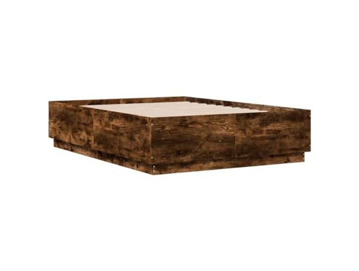 KTHLBRH Bettgestell Eiche Rauch 135 x 190 cm aus mehrschichtigem Holz Lattenrost aus Sperrholz inklusive, modernes Design, stabiler Rahmen für Schlafzimmer