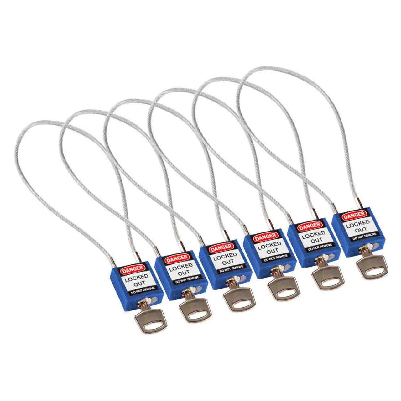Brady kompaktes Sicherheitsschloss Nylon mit Kabelbügel, Blau, 400mm Kabellänge, 4,7mm PVC-beschic (146134)